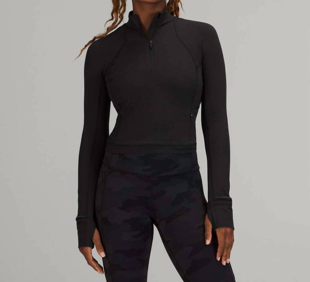 NEW LULULEMON rulu run cropped half zip sweatshirt in black